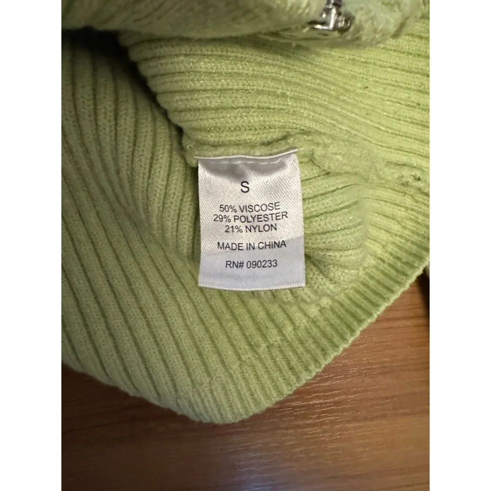 Y2K Neon Green Cropped Zip Up Sweater Rave Cyber Baby Fit - Picture 4 of 8